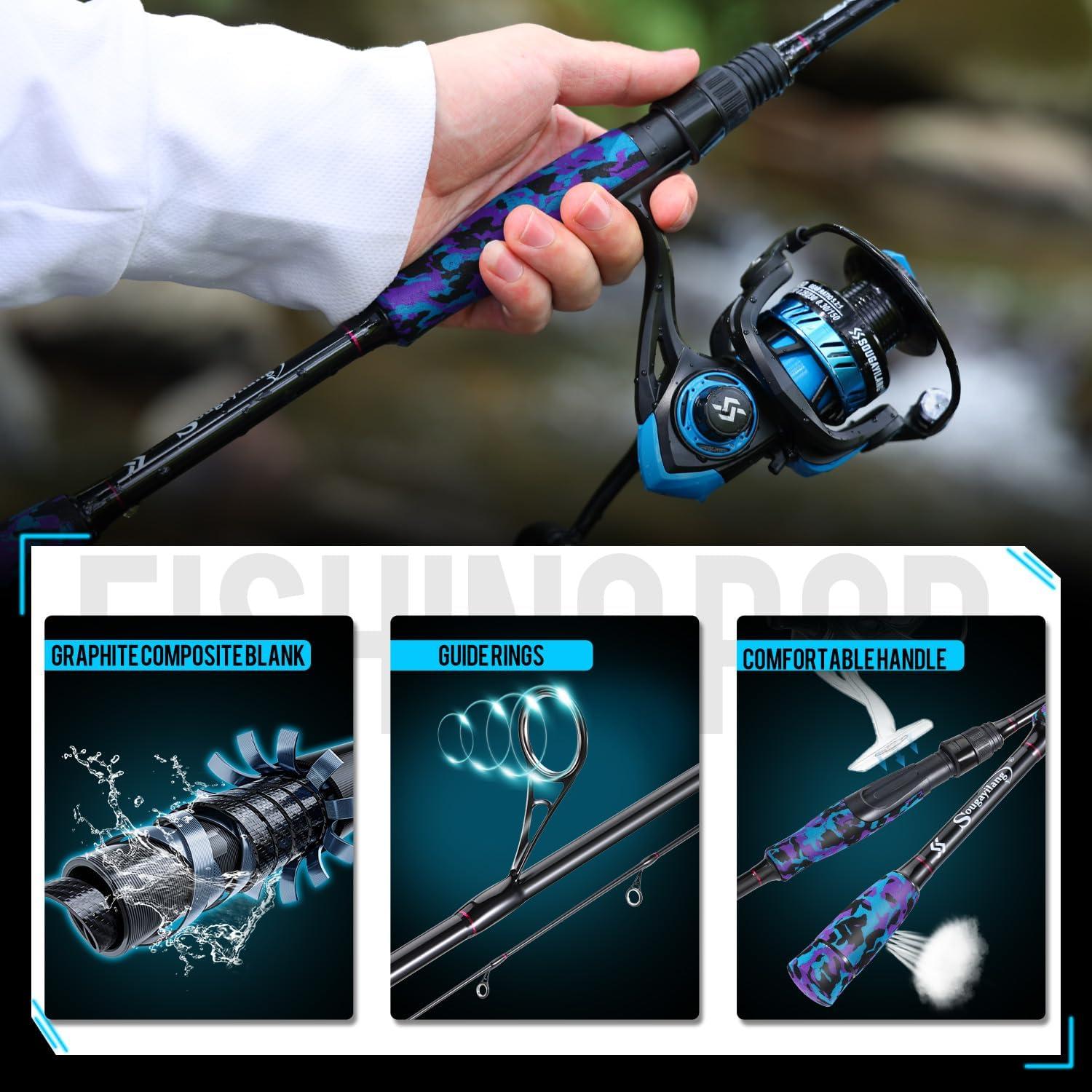 image:imageSougayilang Fishing Rod and Reel Combo Stainless Steel Guides Fishing Pole with Spinning Reel Combo for Bass FishingBlue