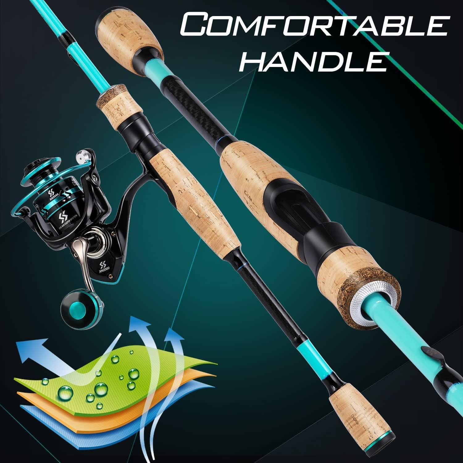 image:imageSougayilang Fishing Rod and Reel Combo Stainless Steel Guides Fishing Pole with Spinning Reel Combo for Saltwater and FreshwaterBlue MMH Twin Tips