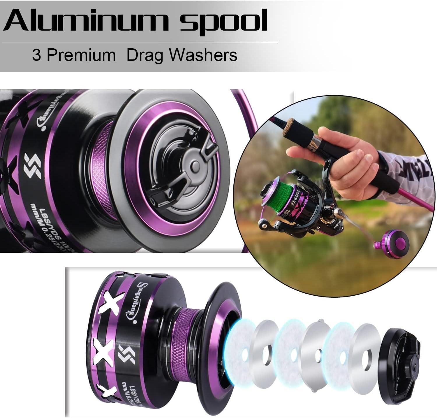 image:imageSougayilang Fishing Rod and Reel Combo Stainless Steel Guides Fishing Pole with Spinning Reel Combo for Saltwater and Freshwaterpurple Medium