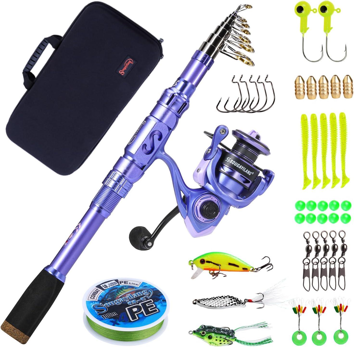 image:imageSougayilang Fishing Rod and Reel Combos Carbon Fiber Telescopic Fishing Pole with Smooth Reel Combo Saltwater Freshwater Kit18m591ft