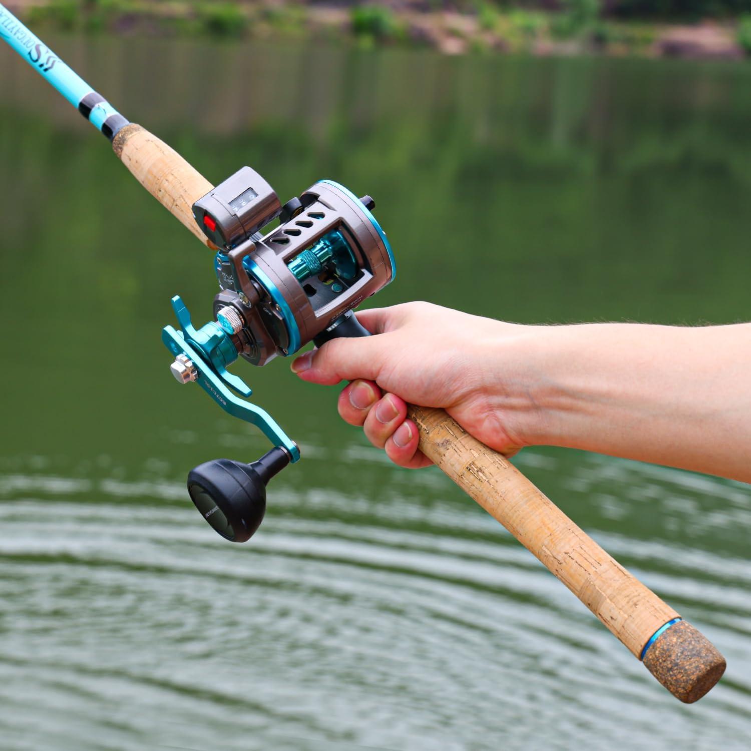 image:imageSougayilang Inshore Fishing Rod Combo with Line Counter Fishing Reel Suitable for Catfish SalmonSteelhead Striper Bass FishingLeft Handed