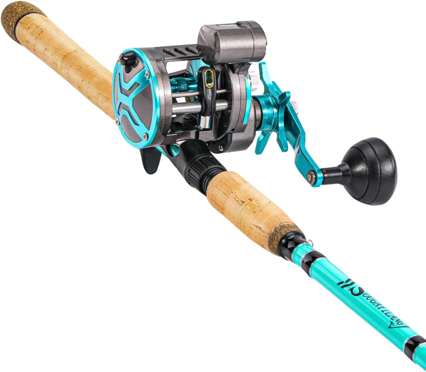 image:imageSougayilang Inshore Fishing Rod Combo with Line Counter Fishing Reel Suitable for Catfish SalmonSteelhead Striper Bass FishingLeft Handed