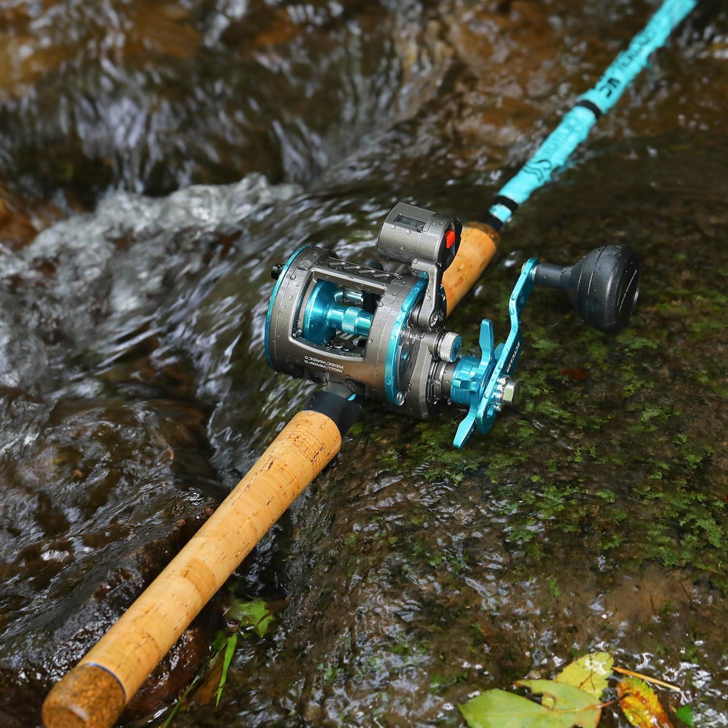 image:imageSougayilang Inshore Fishing Rod Combo with Line Counter Fishing Reel Suitable for Catfish SalmonSteelhead Striper Bass FishingRight Handed