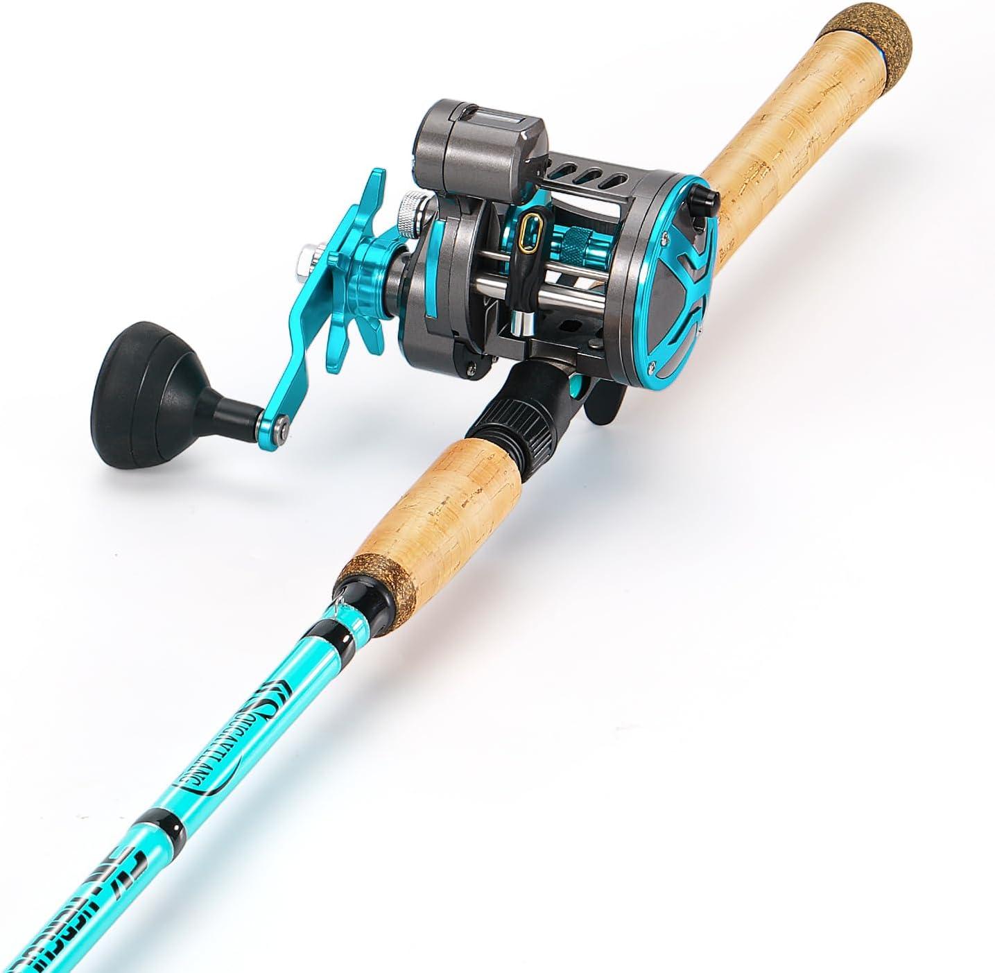 image:imageSougayilang Inshore Fishing Rod Combo with Line Counter Fishing Reel Suitable for Catfish SalmonSteelhead Striper Bass FishingRight Handed