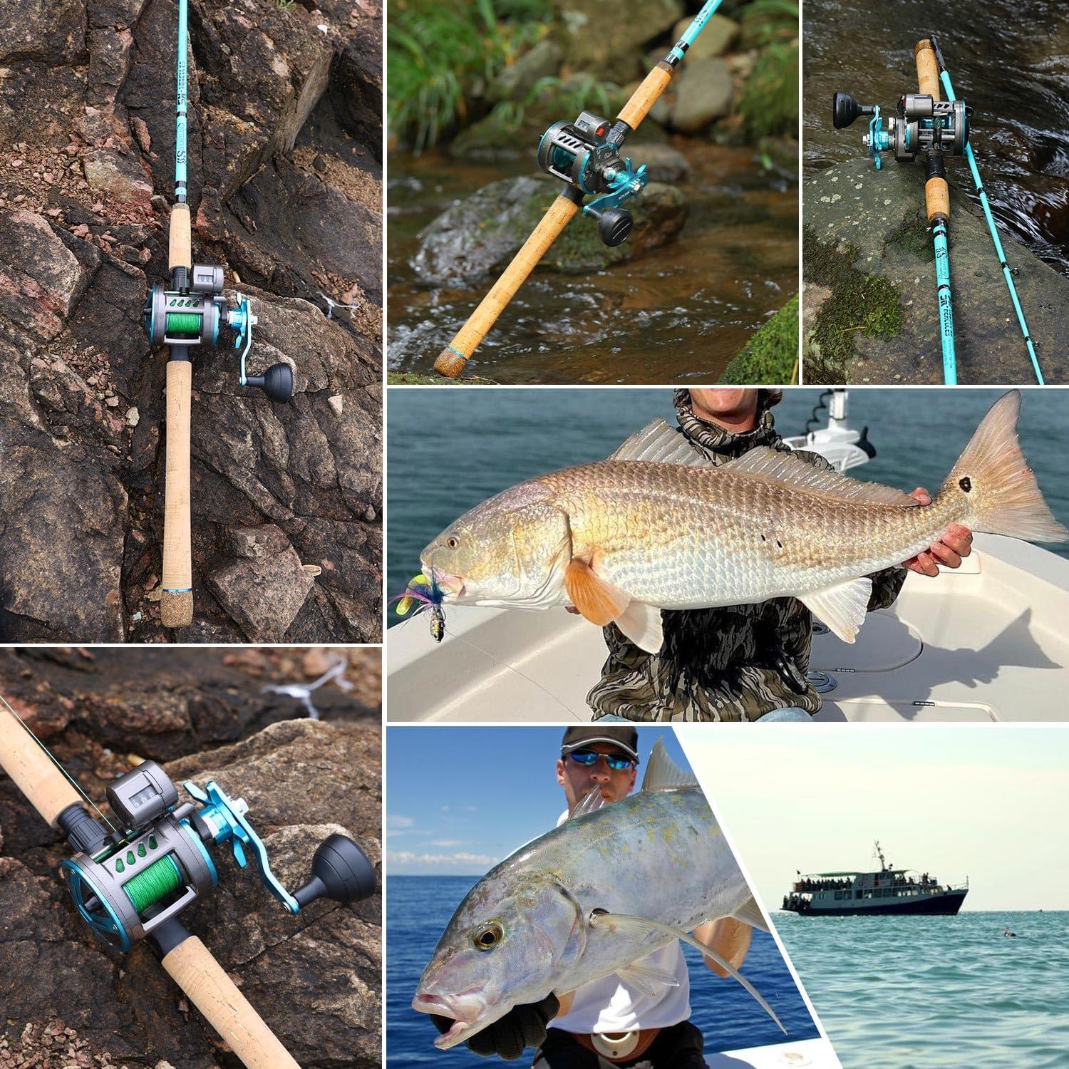 image:imageSougayilang Inshore Fishing Rod Combo with Line Counter Fishing Reel Suitable for Catfish SalmonSteelhead Striper Bass FishingRight Handed