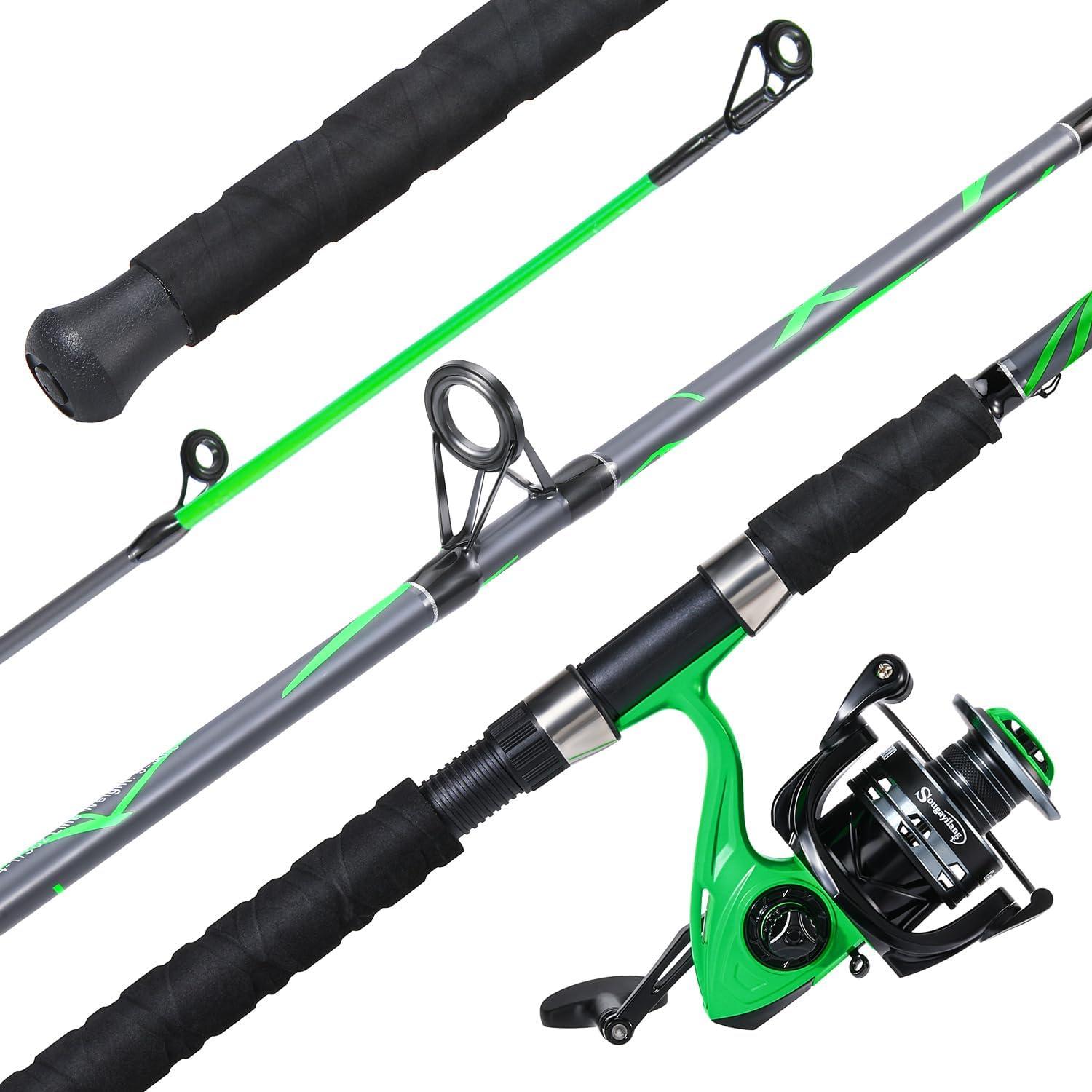 image:imageSougayilang Progressive Glass Fishing Rods Combo with Spinning Reel Strong 100 Phenolic Glass Blanks 2Pcs Pole70 with 4000 Size ReelGreen