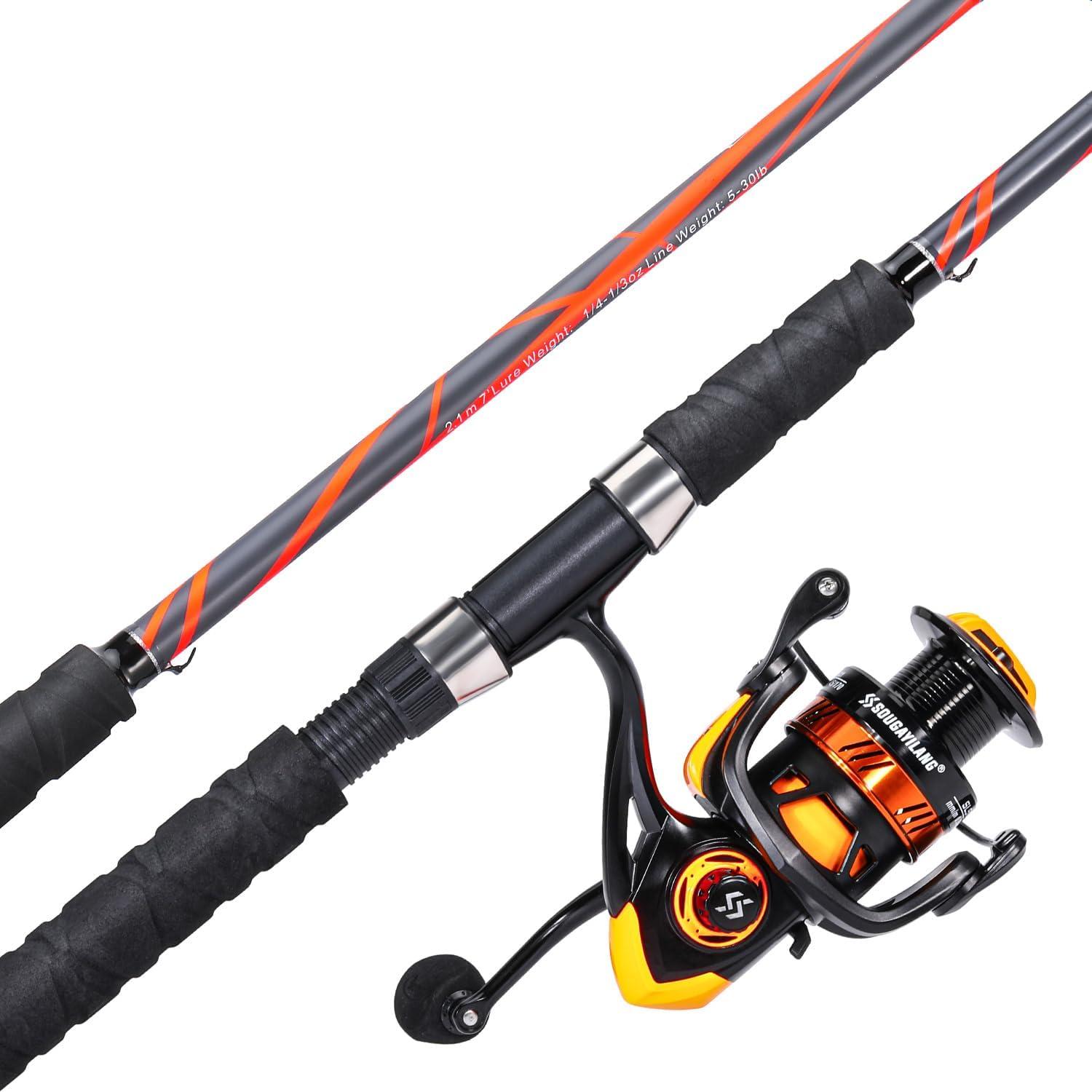 image:imageSougayilang Progressive Glass Fishing Rods Combo with Spinning Reel Strong 100 Phenolic Glass Blanks 2Pcs Pole70 with 4000 Size ReelRed