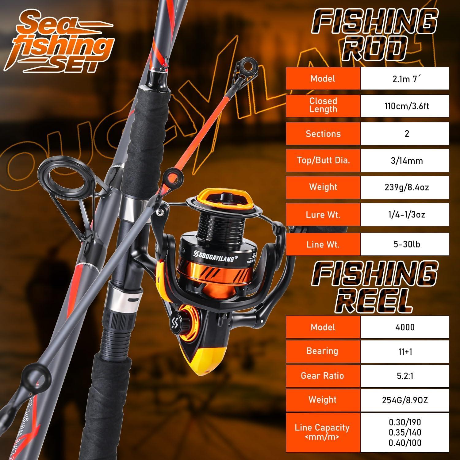 image:imageSougayilang Progressive Glass Fishing Rods Combo with Spinning Reel Strong 100 Phenolic Glass Blanks 2Pcs Pole70 with 4000 Size ReelRed