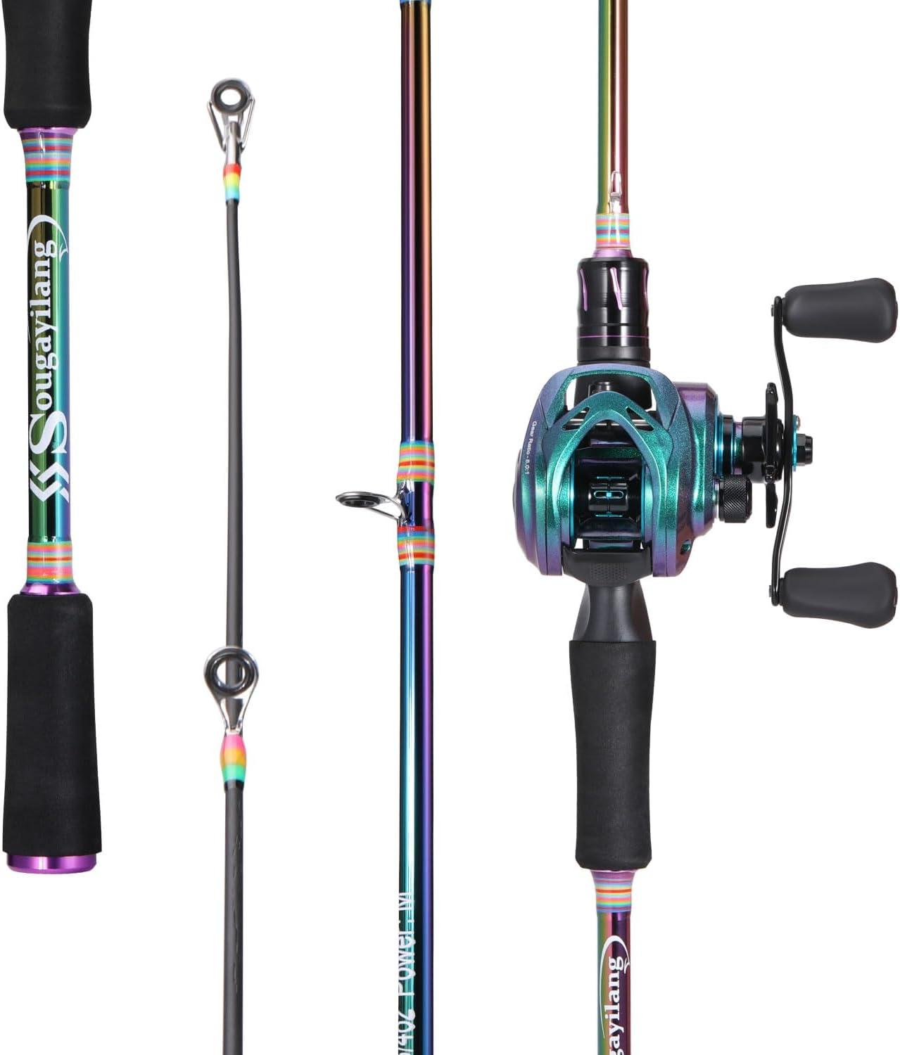 image:imageSougayilang Spinning Fishing Reel Rod Combo Two Pieces Colorful Poratble Light Weight Fishing Rod with Powerful Fishing Gear for Freshwater SaltwaterCasting ComboRight Hand