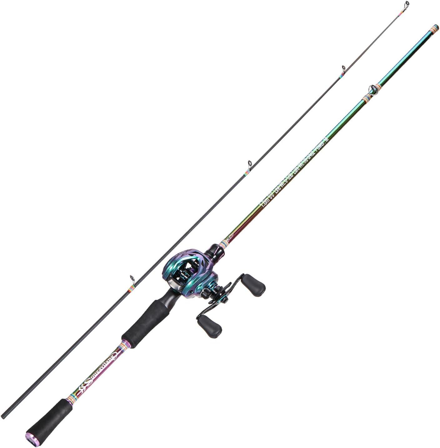 image:imageSougayilang Spinning Fishing Reel Rod Combo Two Pieces Colorful Poratble Light Weight Fishing Rod with Powerful Fishing Gear for Freshwater SaltwaterCasting ComboRight Hand