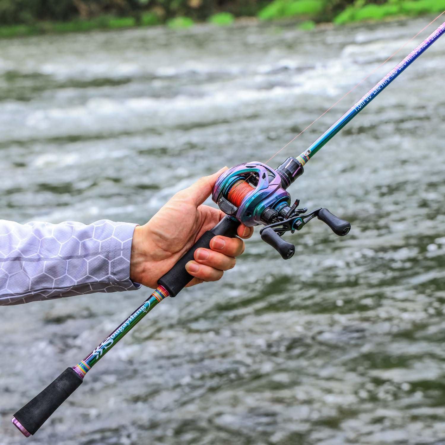 image:imageSougayilang Spinning Fishing Reel Rod Combo Two Pieces Colorful Poratble Light Weight Fishing Rod with Powerful Fishing Gear for Freshwater SaltwaterCasting ComboRight Hand