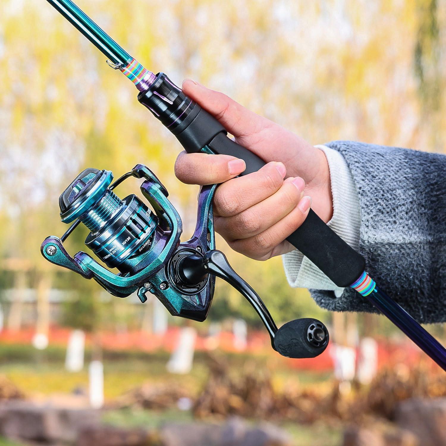 image:imageSougayilang Spinning Fishing Reel Rod Combo Two Pieces Colorful Poratble Light Weight Fishing Rod with Powerful Fishing Gear for Freshwater SaltwaterSpinning Combo with ZB1000