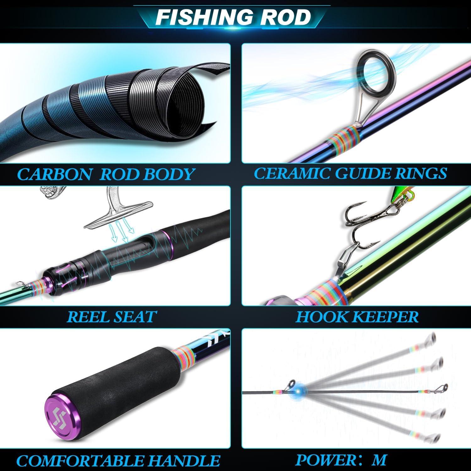 image:imageSougayilang Spinning Fishing Reel Rod Combo Two Pieces Colorful Poratble Light Weight Fishing Rod with Powerful Fishing Gear for Freshwater SaltwaterSpinning Combo with ZB1000