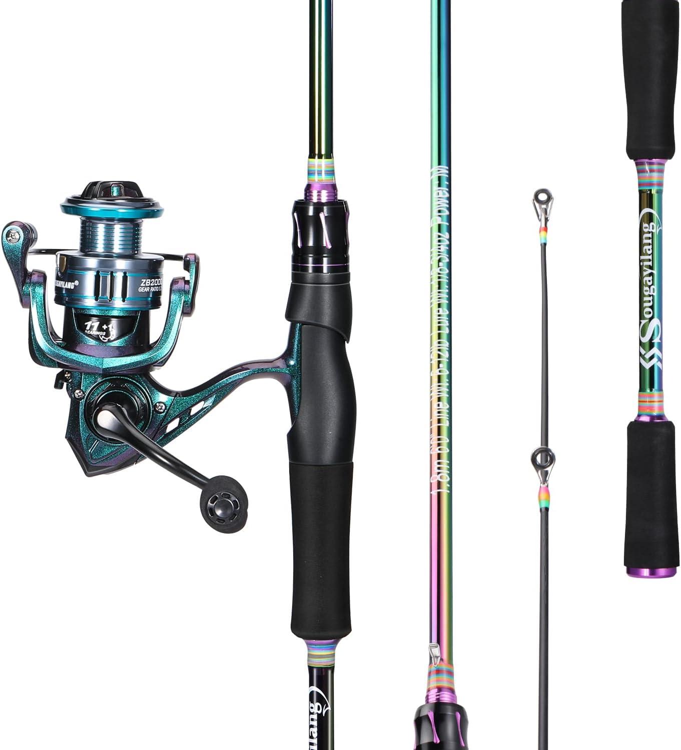 image:imageSougayilang Spinning Fishing Reel Rod Combo Two Pieces Colorful Poratble Light Weight Fishing Rod with Powerful Fishing Gear for Freshwater SaltwaterSpinning Combo with ZB1000