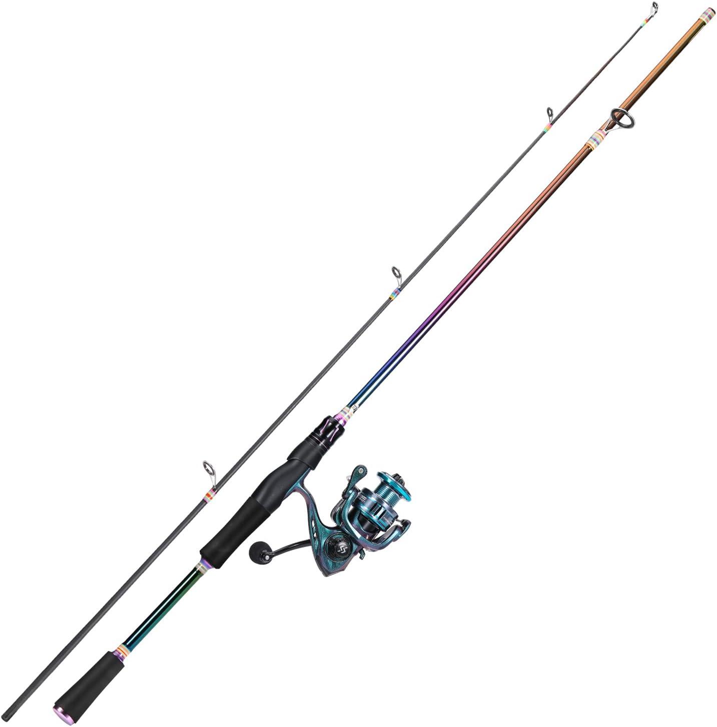 image:imageSougayilang Spinning Fishing Reel Rod Combo Two Pieces Colorful Poratble Light Weight Fishing Rod with Powerful Fishing Gear for Freshwater SaltwaterSpinning Combo with ZB1000