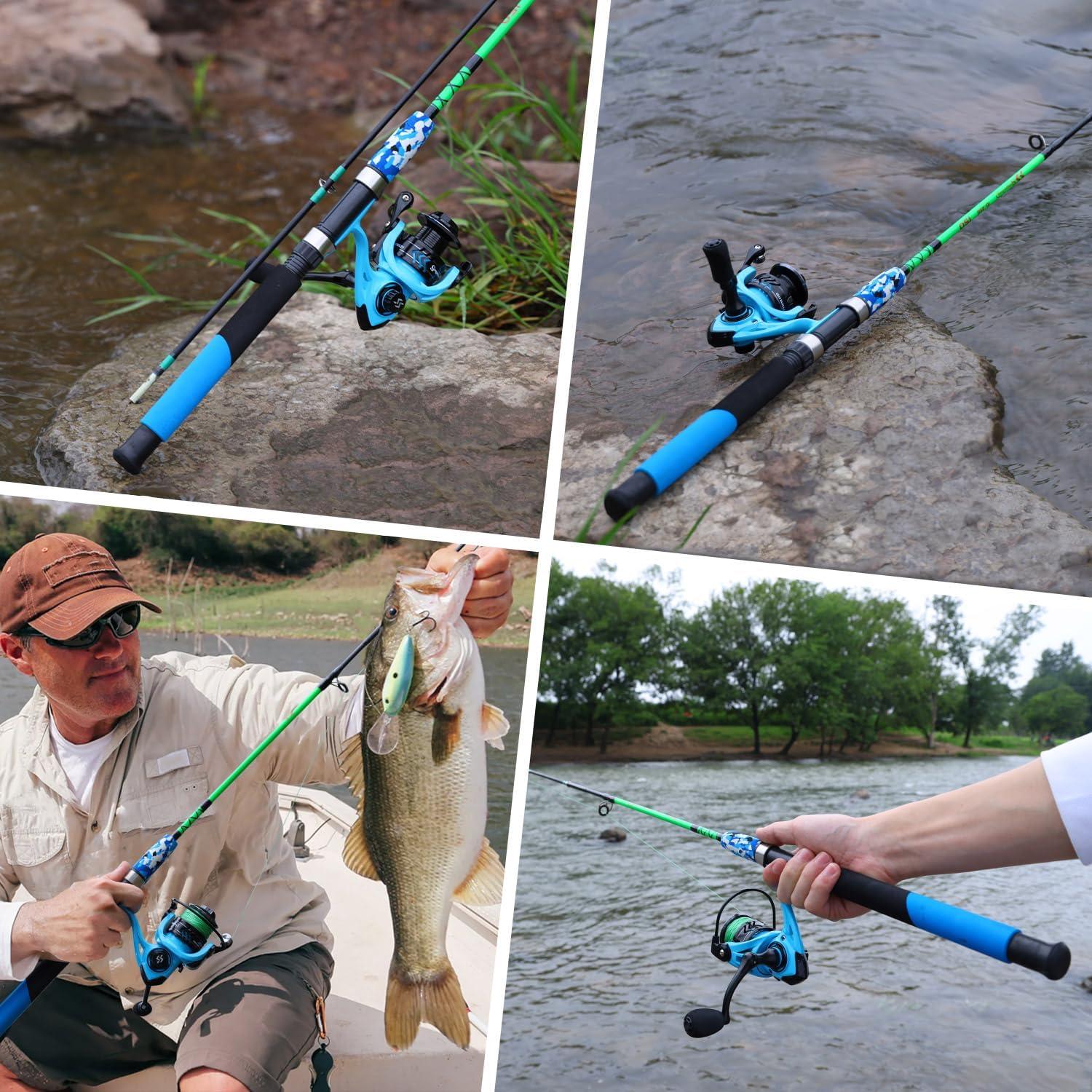 image:imageSougayilang Spinning Reel and 2Piece Fishing Rod Combo Durable Graphite amp Fiberglass Rod SplitGrip Cork HandleRightLeft Handle PositionBlue