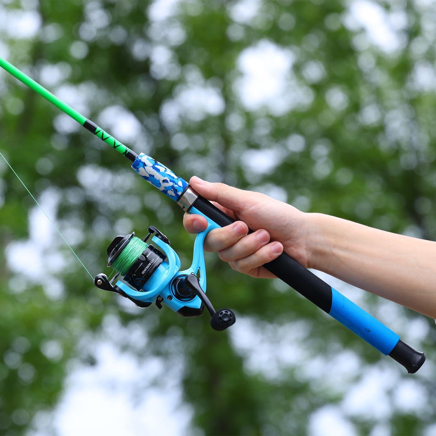 image:imageSougayilang Spinning Reel and 2Piece Fishing Rod Combo Durable Graphite amp Fiberglass Rod SplitGrip Cork HandleRightLeft Handle PositionBlue