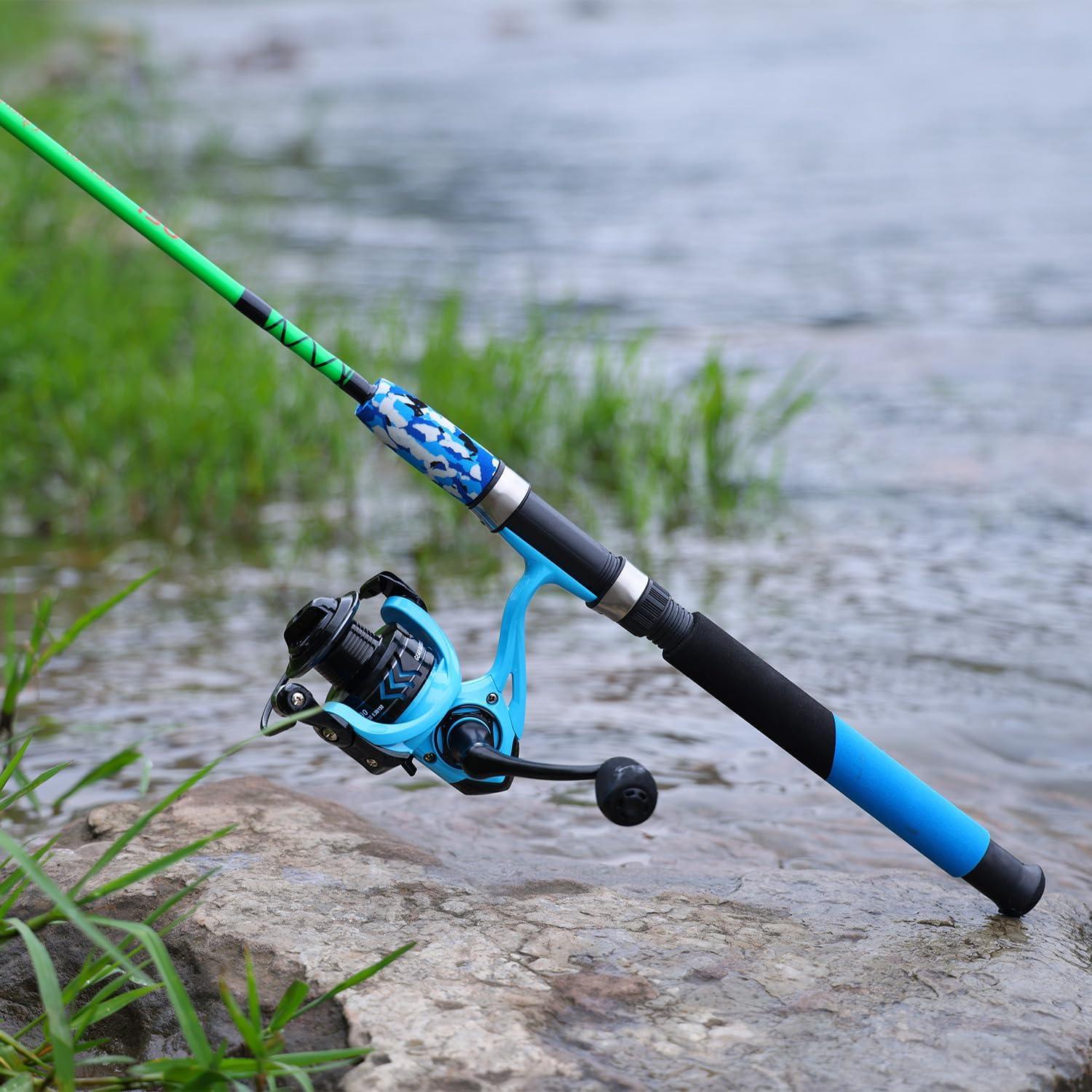 image:imageSougayilang Spinning Reel and 2Piece Fishing Rod Combo Durable Graphite amp Fiberglass Rod SplitGrip Cork HandleRightLeft Handle PositionBlue
