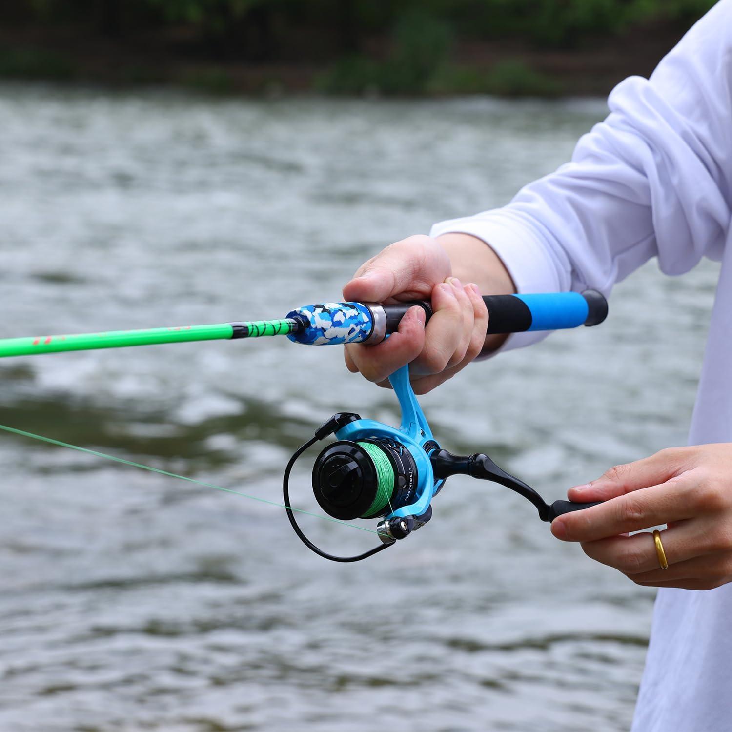 image:imageSougayilang Spinning Reel and 2Piece Fishing Rod Combo Durable Graphite amp Fiberglass Rod SplitGrip Cork HandleRightLeft Handle PositionBlue