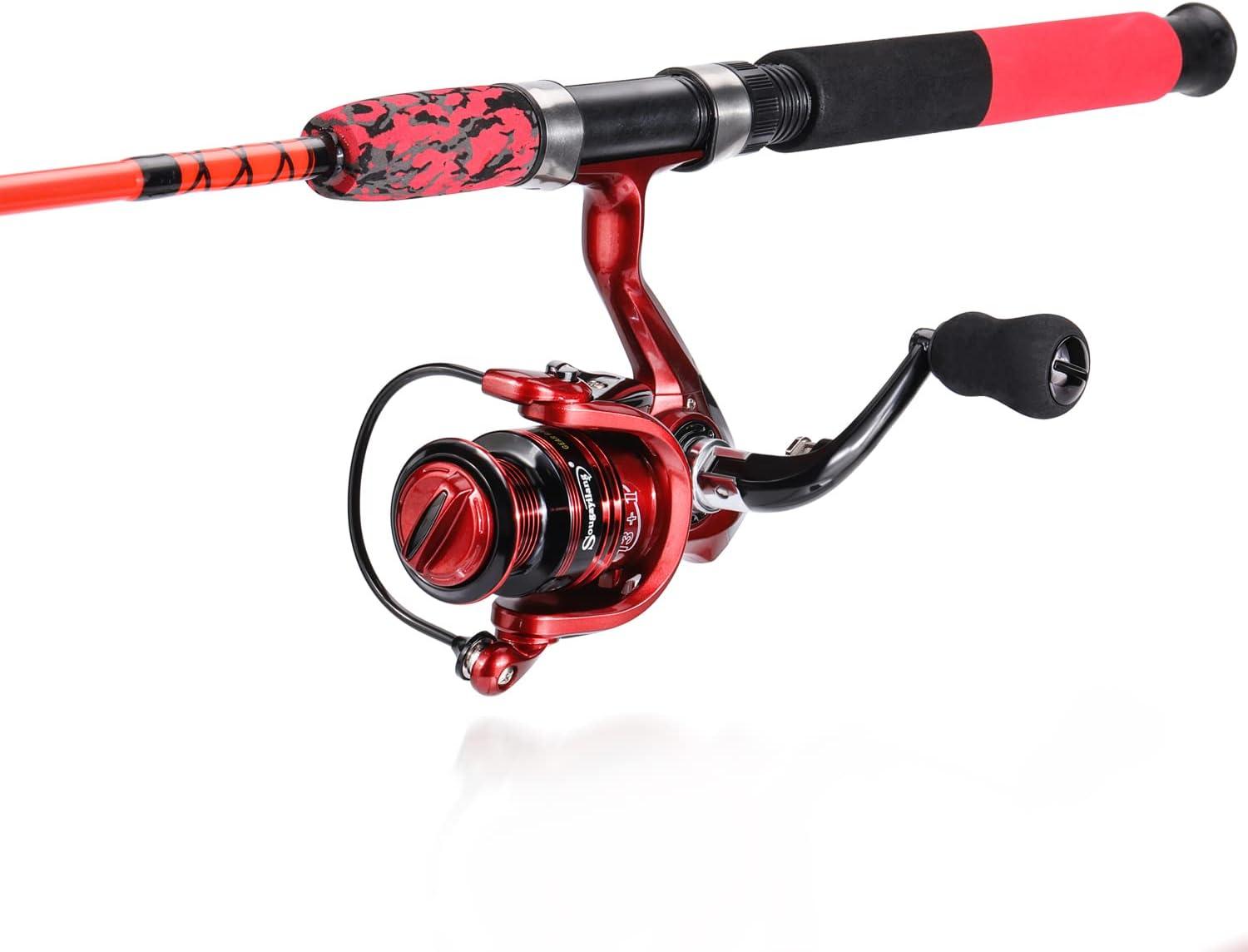image:imageSougayilang Spinning Reel and 2Piece Fishing Rod Combo Durable Graphite amp Fiberglass Rod SplitGrip Cork HandleRightLeft Handle PositionRed
