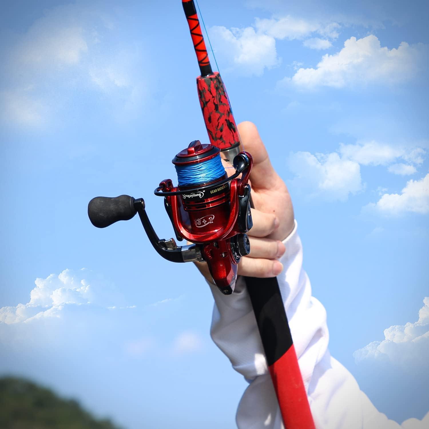 image:imageSougayilang Spinning Reel and 2Piece Fishing Rod Combo Durable Graphite amp Fiberglass Rod SplitGrip Cork HandleRightLeft Handle PositionRed