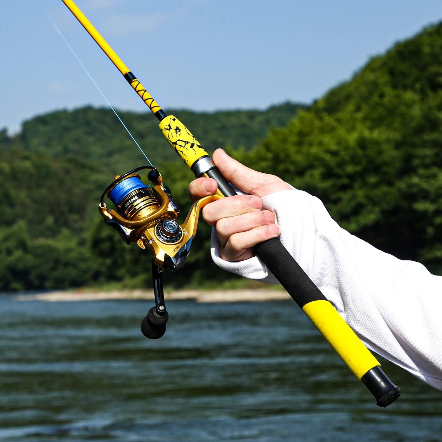 image:imageSougayilang Spinning Reel and 2Piece Fishing Rod Combo Durable Graphite amp Fiberglass Rod SplitGrip Cork HandleRightLeft Handle PositionYellow