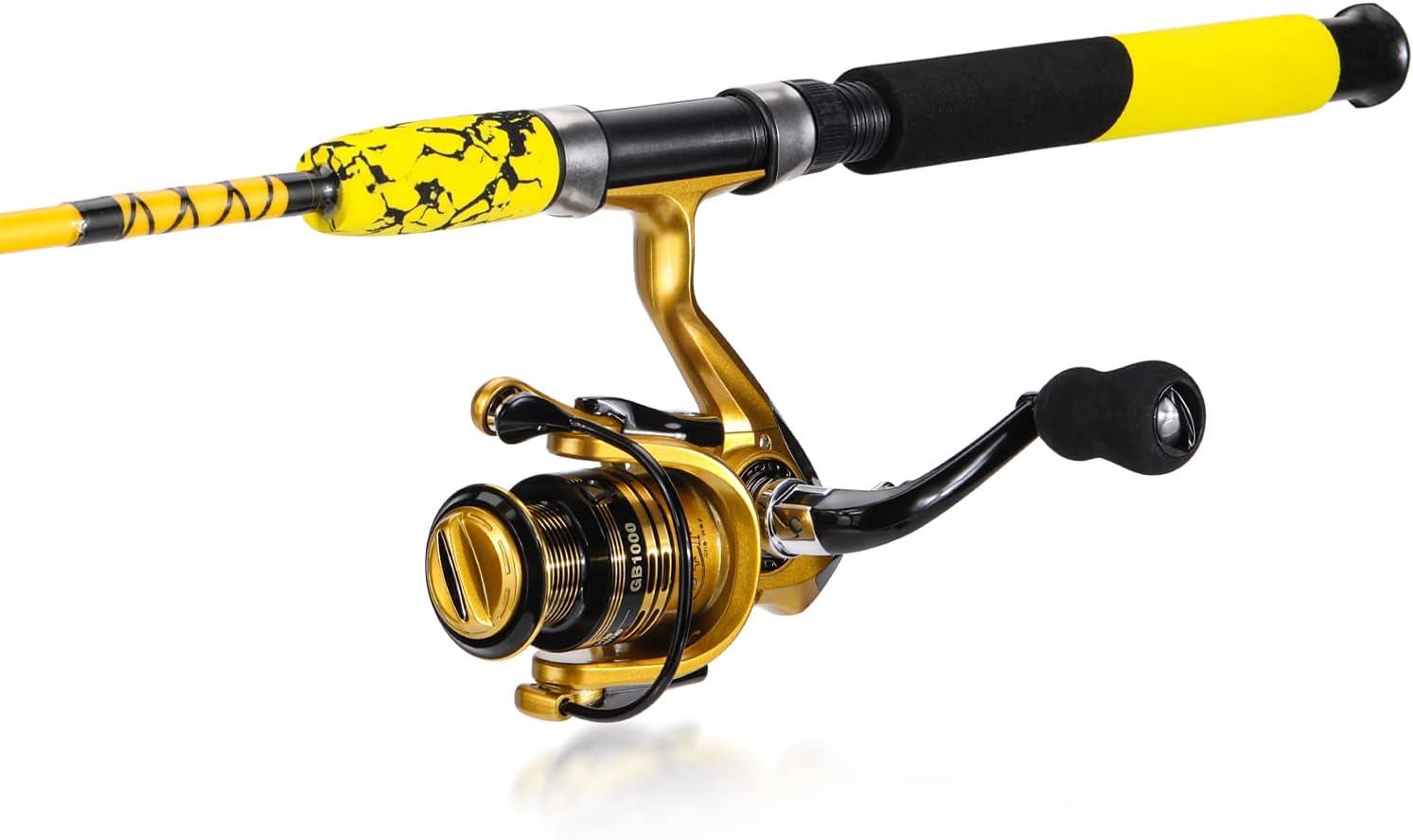 image:imageSougayilang Spinning Reel and 2Piece Fishing Rod Combo Durable Graphite amp Fiberglass Rod SplitGrip Cork HandleRightLeft Handle PositionYellow