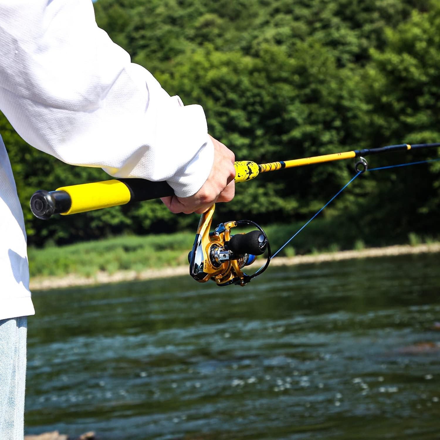 image:imageSougayilang Spinning Reel and 2Piece Fishing Rod Combo Durable Graphite amp Fiberglass Rod SplitGrip Cork HandleRightLeft Handle PositionYellow