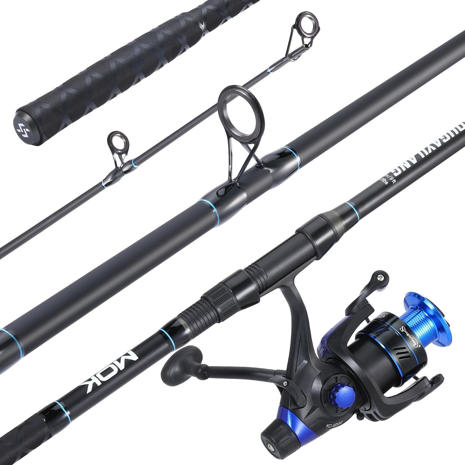 image:imageSougayilang Surf Fishing Rod Combo MediumHeavy 3 Piece Baitfeeder Spinning Combo with 4000 Size Reel for Travel10 ft