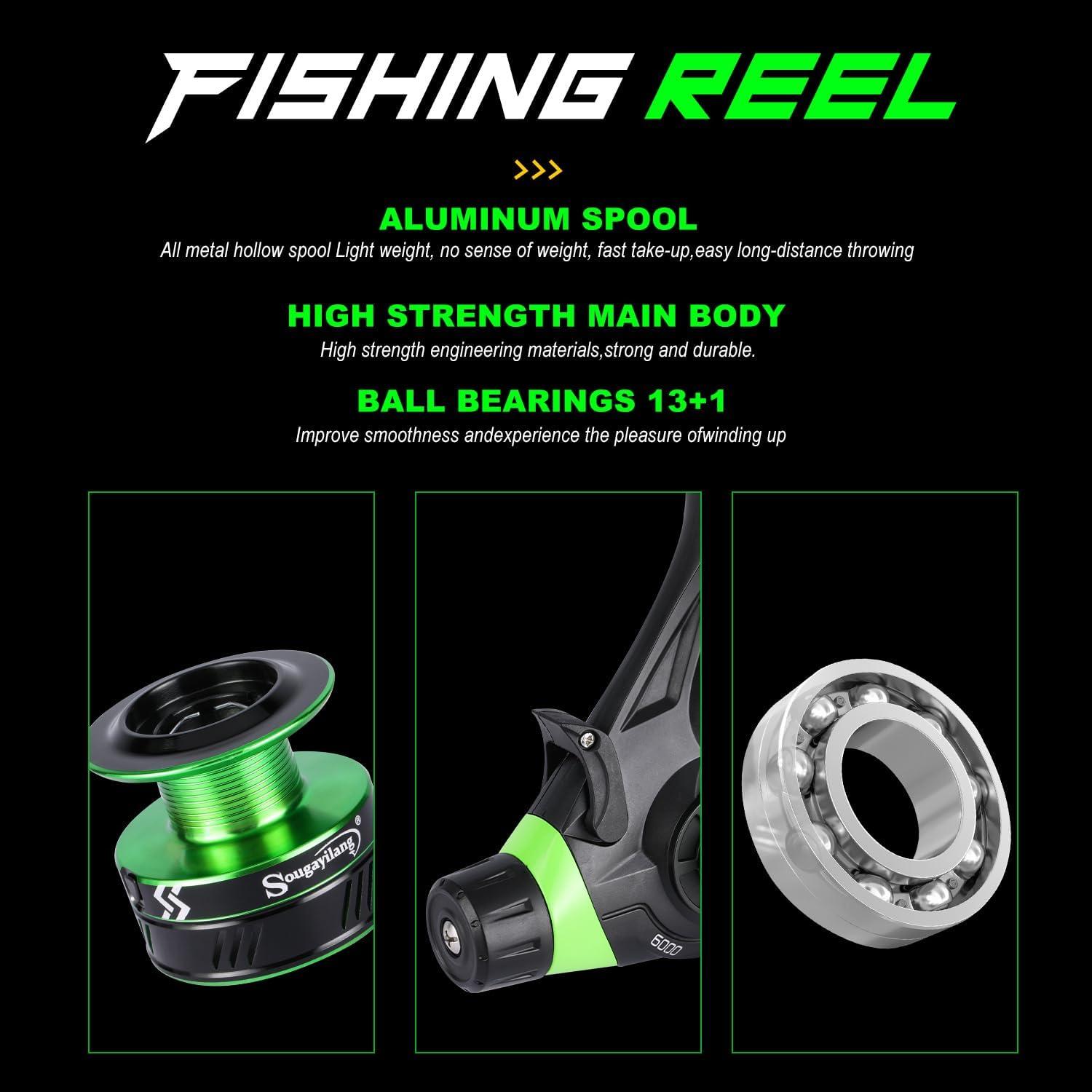 image:imageSougayilang Surf Fishing Rod and Reel Combo MediumHeavy 3 Piece Travel Spinning Rod with 4000 Size Reel Baitfeeder Combo91011green