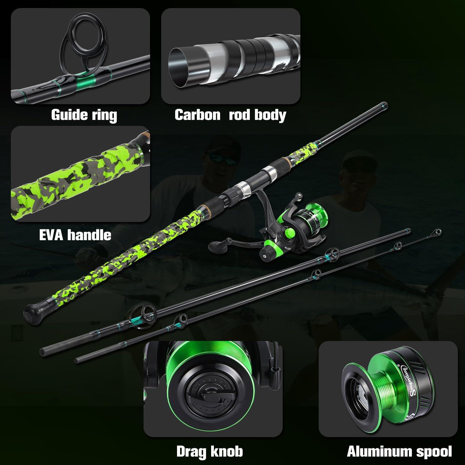 image:imageSougayilang Surf Fishing Rod and Reel Combo MediumHeavy 3 Piece Travel Spinning Rod with 4000 Size Reel Baitfeeder Combo91011green