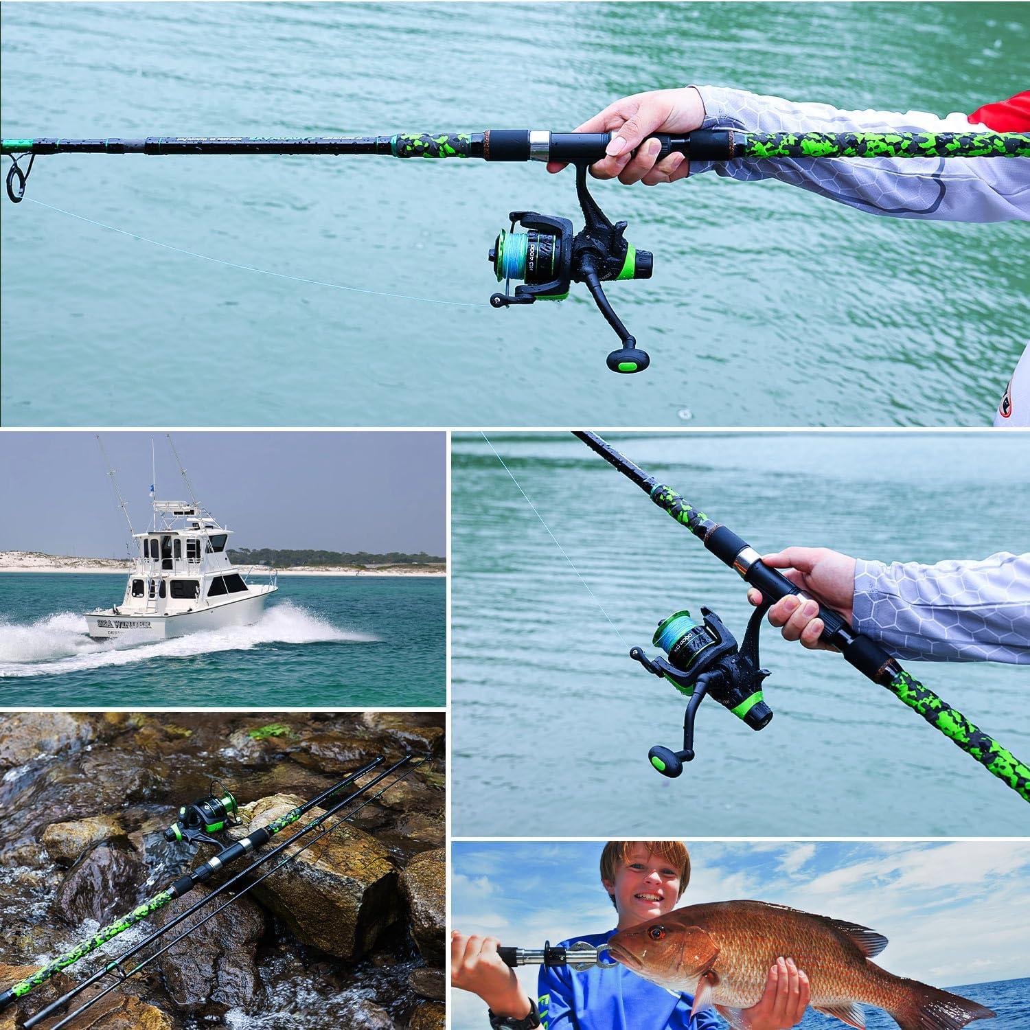 image:imageSougayilang Surf Fishing Rod and Reel Combo MediumHeavy 3 Piece Travel Spinning Rod with 4000 Size Reel Baitfeeder Combo91011green