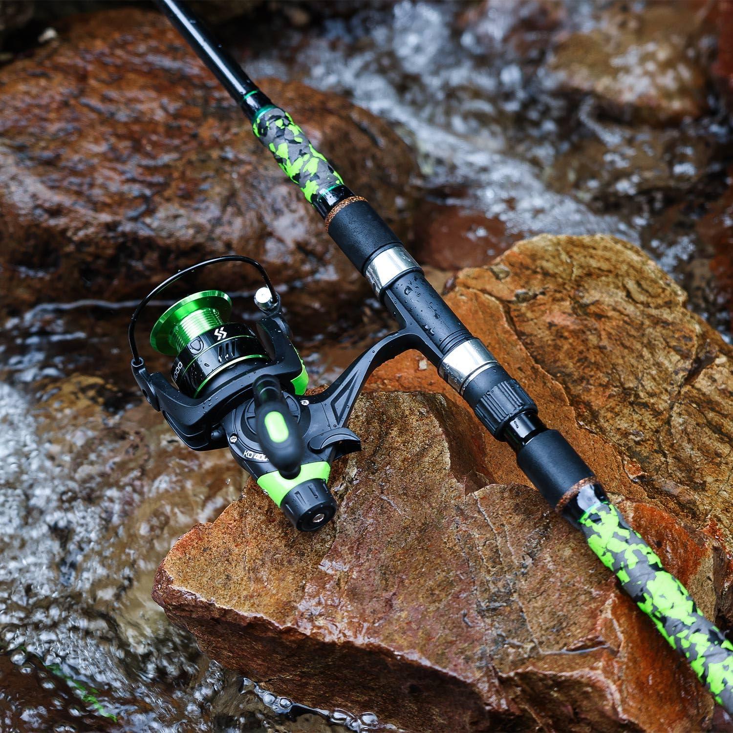 image:imageSougayilang Surf Fishing Rod and Reel Combo MediumHeavy 3 Piece Travel Spinning Rod with 4000 Size Reel Baitfeeder Combo91011green