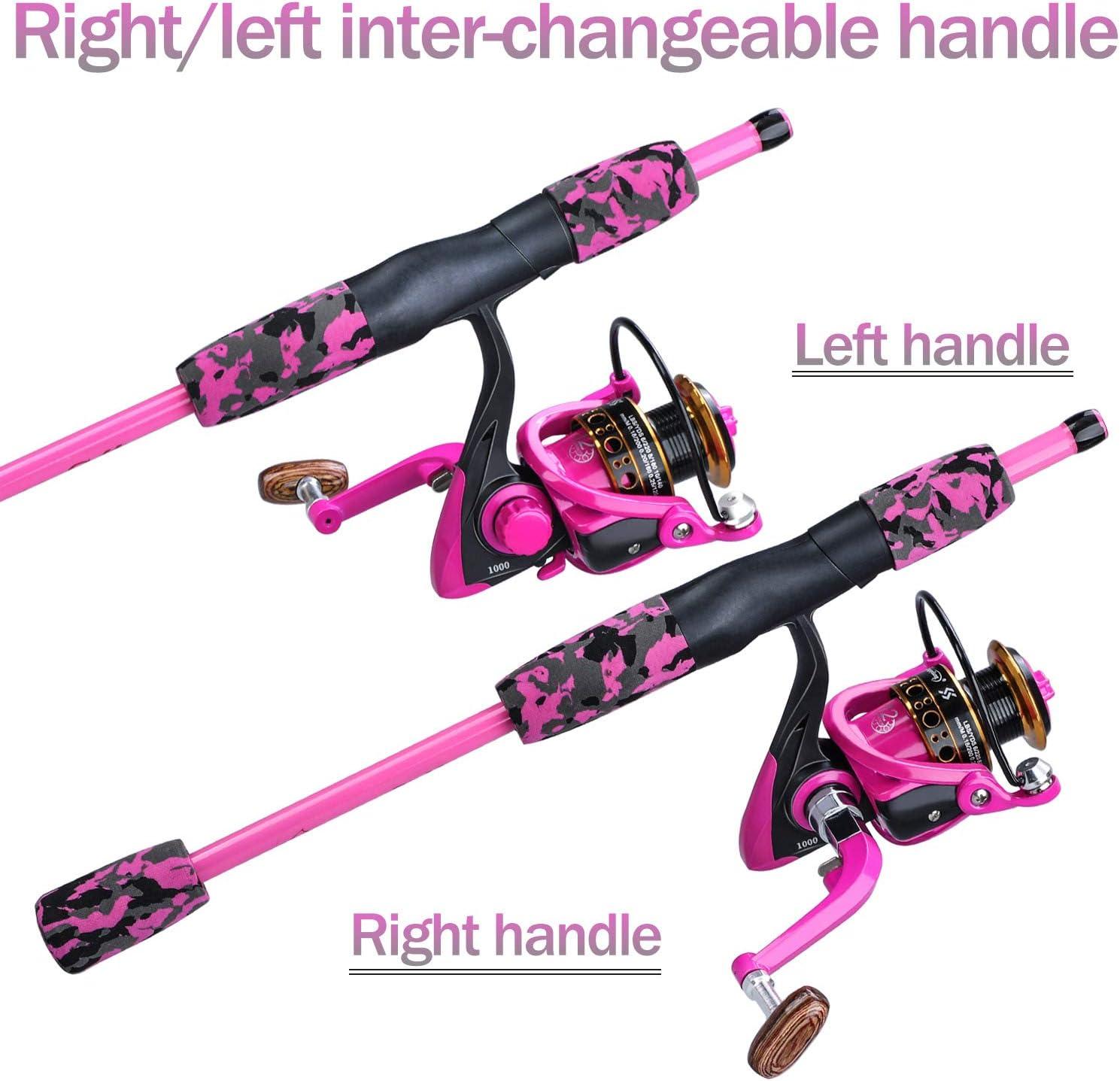 image:imageSpinning Fishing Rod Reel Combos5Piece Portable Fishing Pole and Smooth Reel for BoysGirls and AdultsPink 55ft Rod 1000 Reel Lures Kit