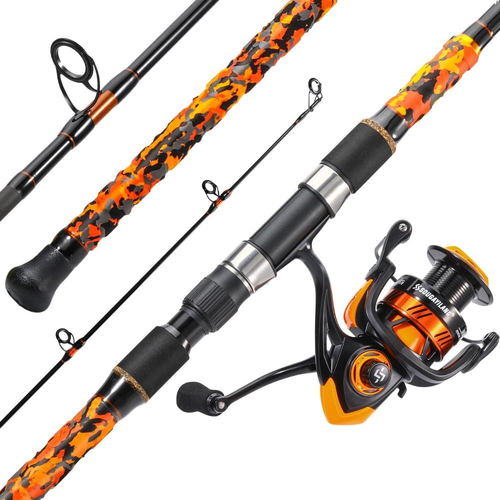 image:imageSougayilang 3 Piece Surf Fishing Rod Combo MediumHeavy Travel Spinning Rod with 5000 Size Reel Baitfeeder Combo91011orange