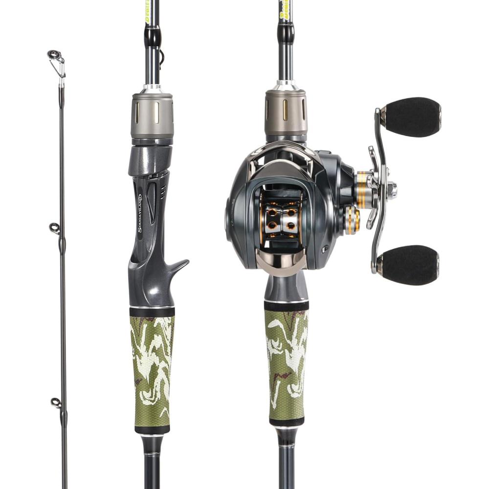 image:imageSougayilang BD Fishing Rod and Reel Combos Spinning amp Casting Fishing Combo30Ton24Ton Graphite 2 Pc Fishing Poles with SuperPolymer Handle S Style Hook KeeperCast 76medium Heavyright Handle
