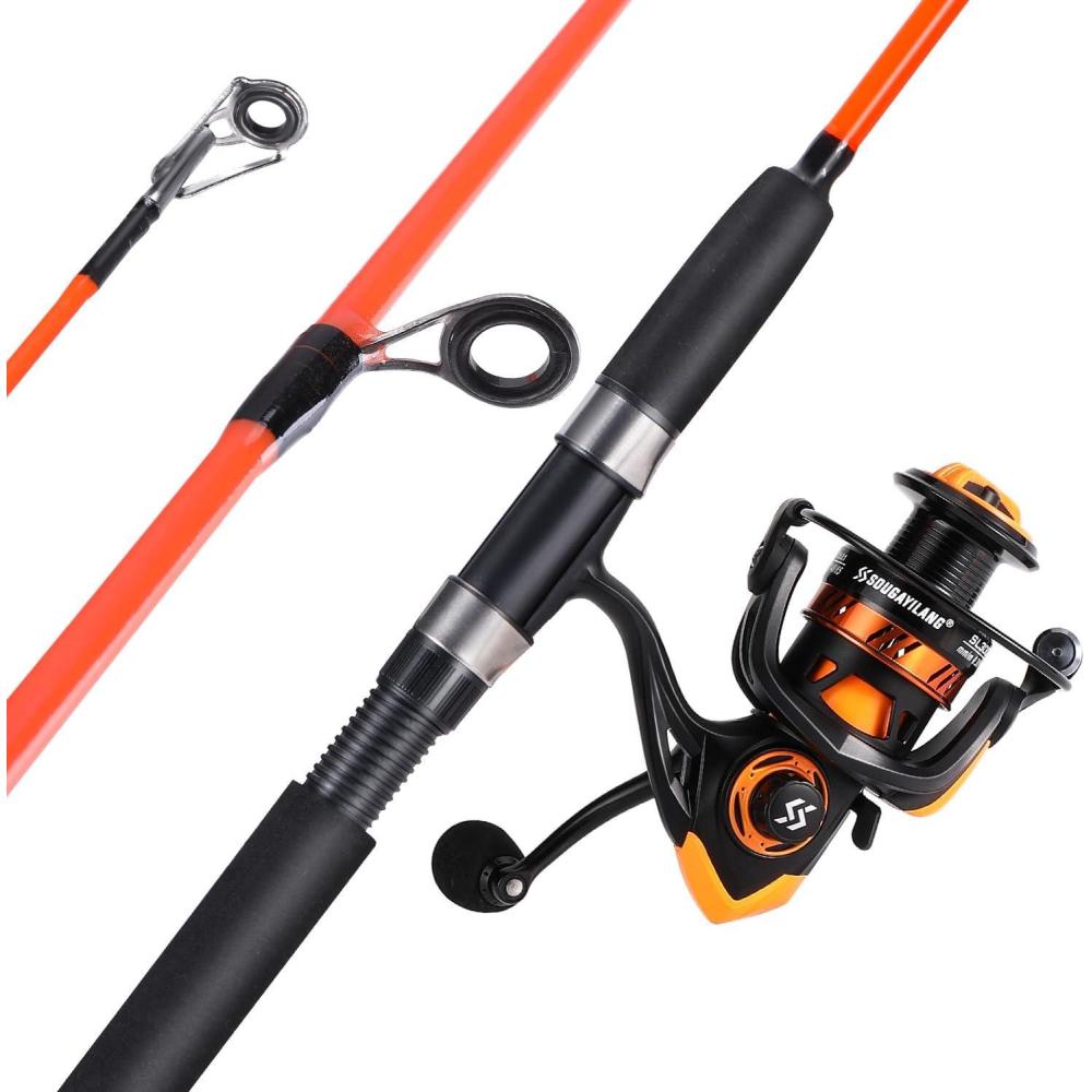 image:imageSougayilang Catfish Fishing Rod and Reel Combo 2Piece Spinning Combo Durable Graphite amp Glass Blanks Fishing Pole for CrappieOrangeFastMH