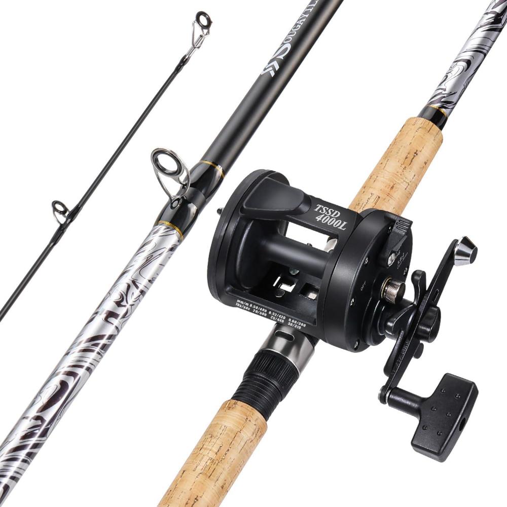 image:imageSougayilang Fiberglass Fishing Pole Conventional Reel Combo with Durable PCork Rod Handle Medium Heavy for Catfish Salmon and Steelhead80 MH Fast with 3000 Reel