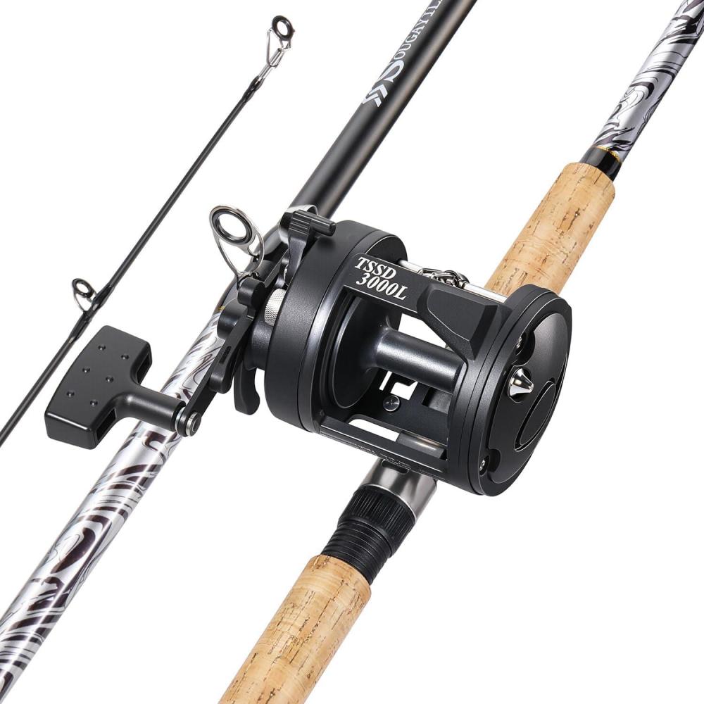 image:imageSougayilang Fiberglass Fishing Pole Conventional Reel Combo with Durable PCork Rod Handle Medium Heavy for Catfish Salmon and Steelhead90 MH Fast with 4000 Reel Left Handed