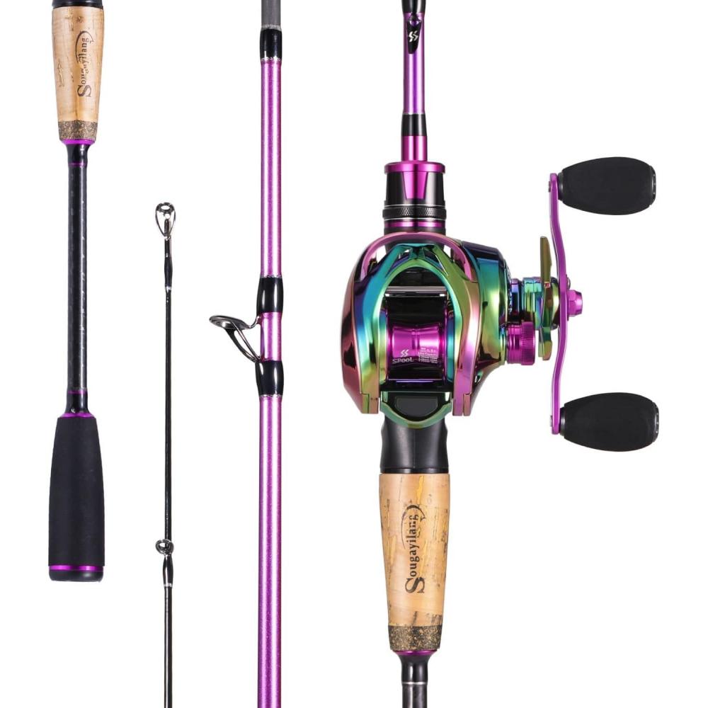 image:imageSougayilang Fishing Pole Stainless Steel Guides Fishing Rod and Reel Combo with Spinning Reel Combo for Saltwater and Freshwater Fishing Gear and EquipmentPurpleRight Handed
