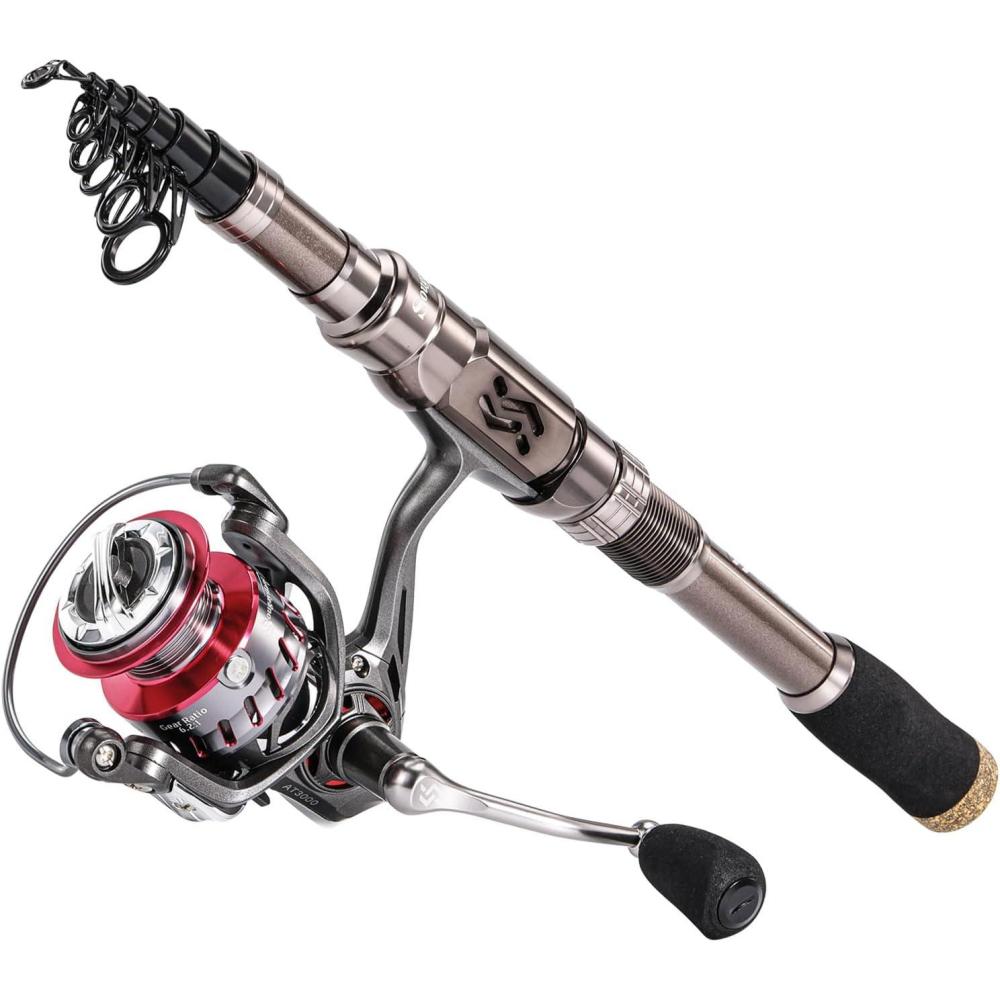 image:imageSougayilang Fishing Rod Reel Combinations 24 Ton Carbon Fiber Portable Telescopic Fishing Rod Spinning Reels for Travel Saltwater Freshwater Fishing Gifts for Peoplesilver