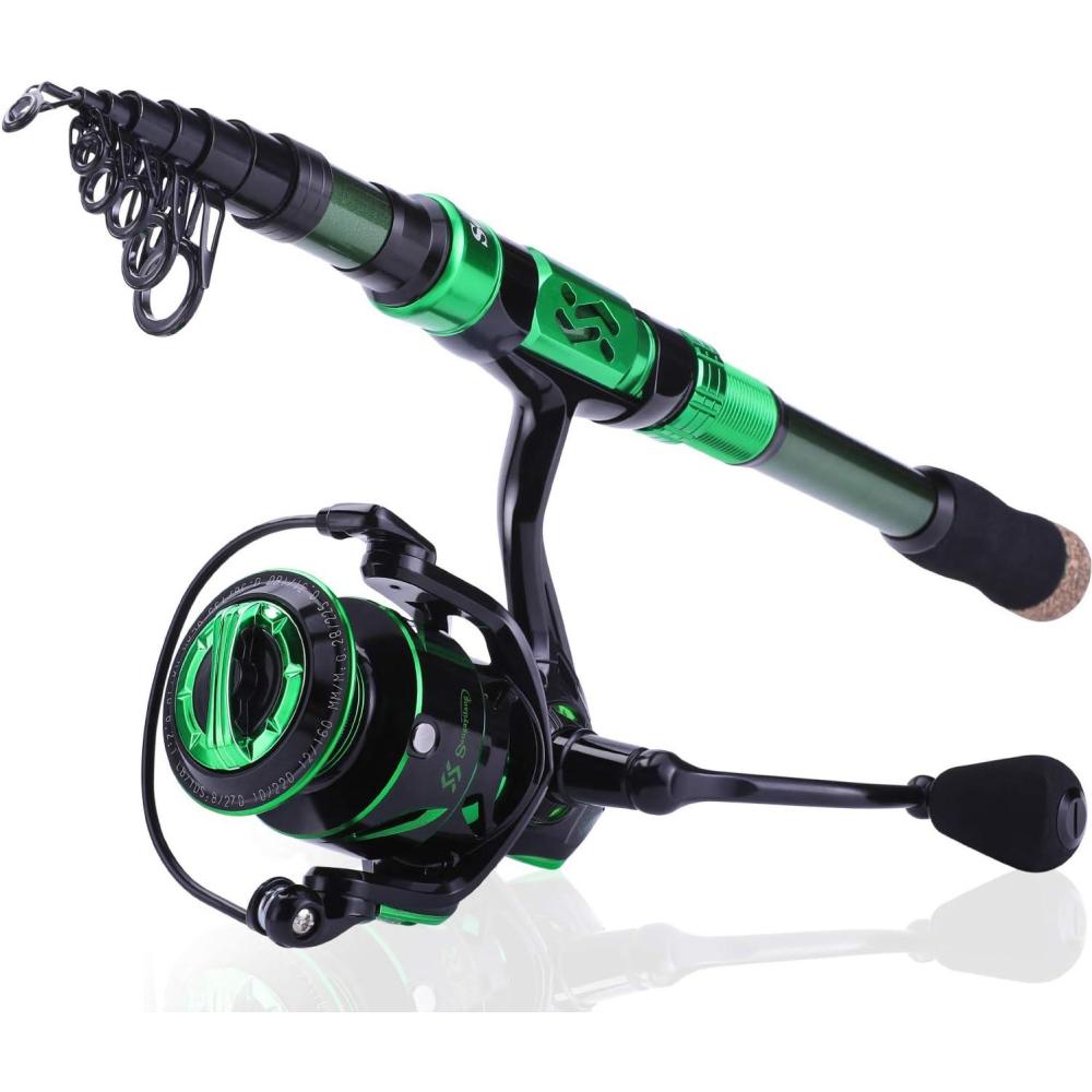 image:imageSougayilang Fishing Rod Reel Combinations 24 Ton Carbon Fiber Portable Telescopic Fishing Rod Spinning Reels for Travel Saltwater Freshwater Fishing Gifts for Peoplegreen