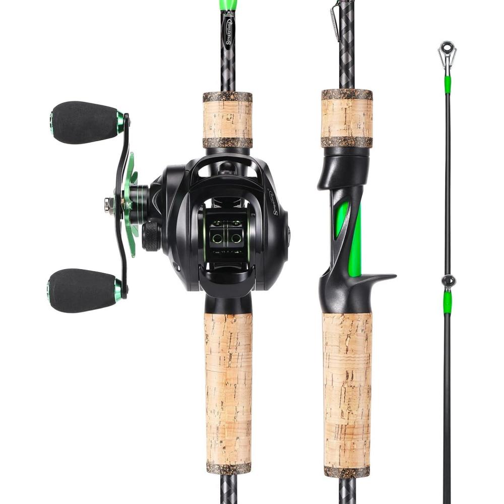 image:imageSougayilang Fishing Rod Reel Combo Fast Action 2 Pieces Fishing Pole with Baitcasting ReelGreen with BS ReelLeft Handed