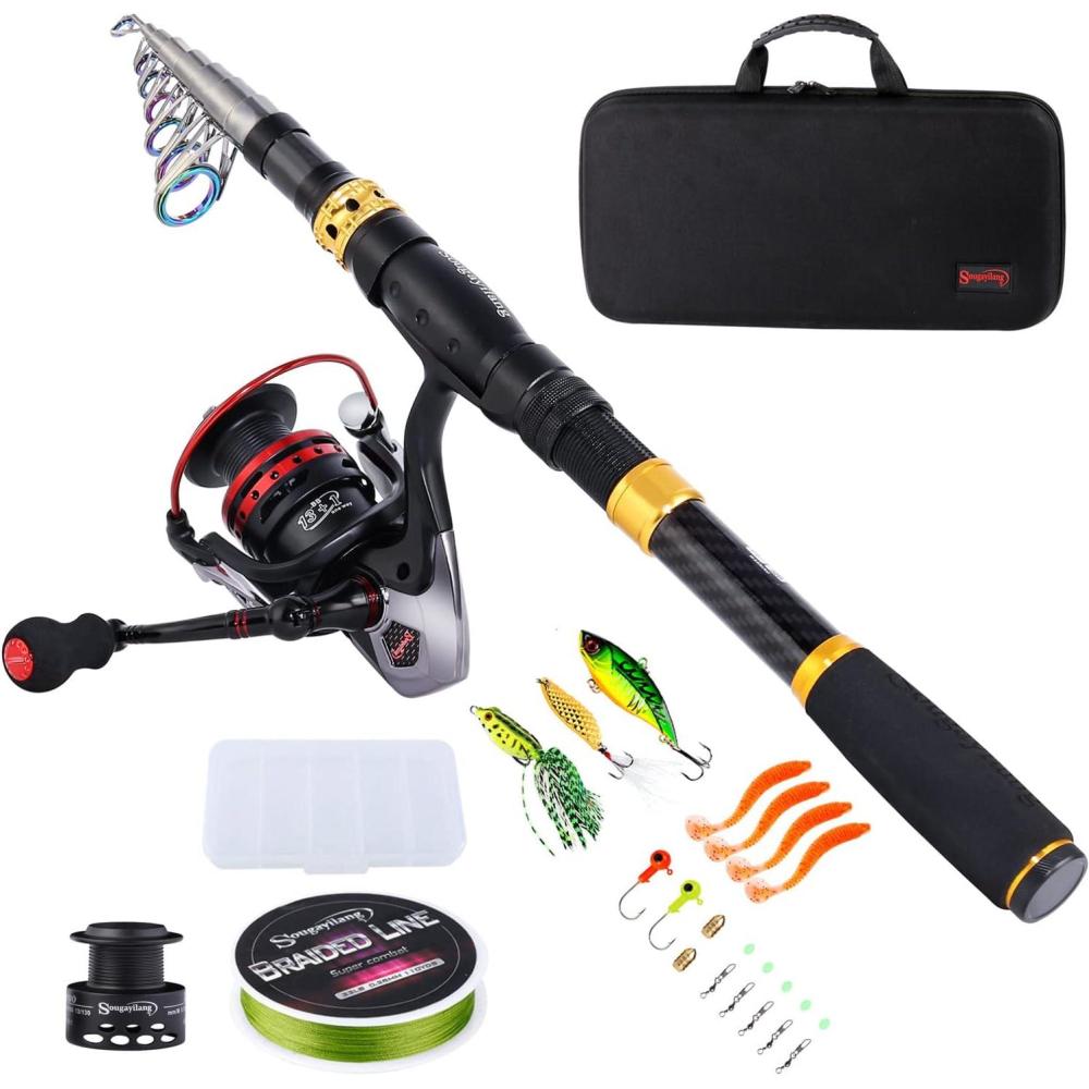image:imageSougayilang Fishing Rod Reel Combo with Telescopic Fishing Pole Spinning Reel Carrier Bag for Travel Saltwater Freshwater Fishing689 ft