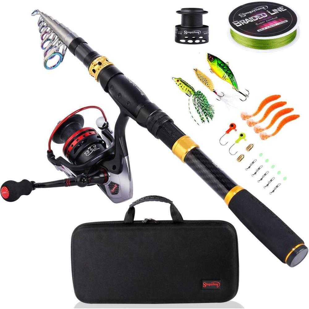 image:imageSougayilang Fishing Rod Reel Combo with Telescopic Fishing Pole Spinning Reel Carrier Bag for Travel Saltwater Freshwater Fishing787 ft