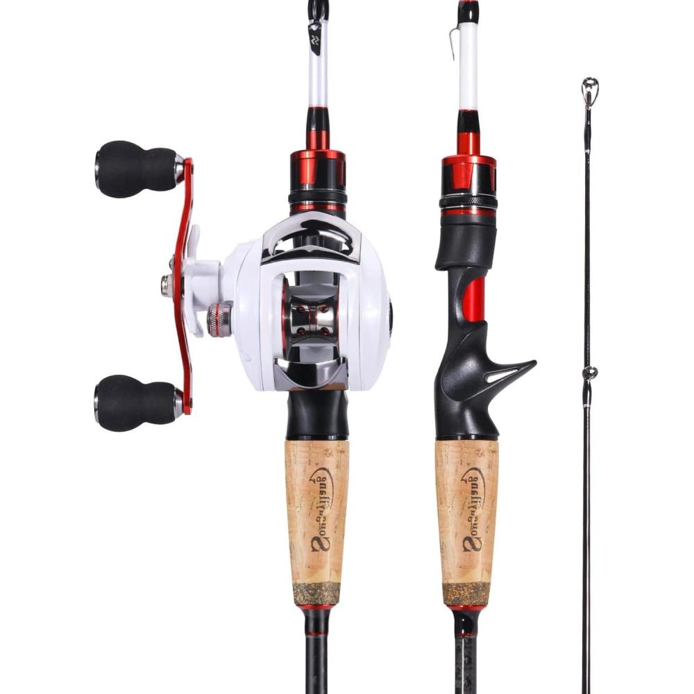 image:imageSougayilang Fishing Rod and Reel Combo Medium Heavy Fishing Pole with Baitcasting Reel Combo 2Piece Baitcaster ComboA Pearl WhiteLeft Handed Reel Combo