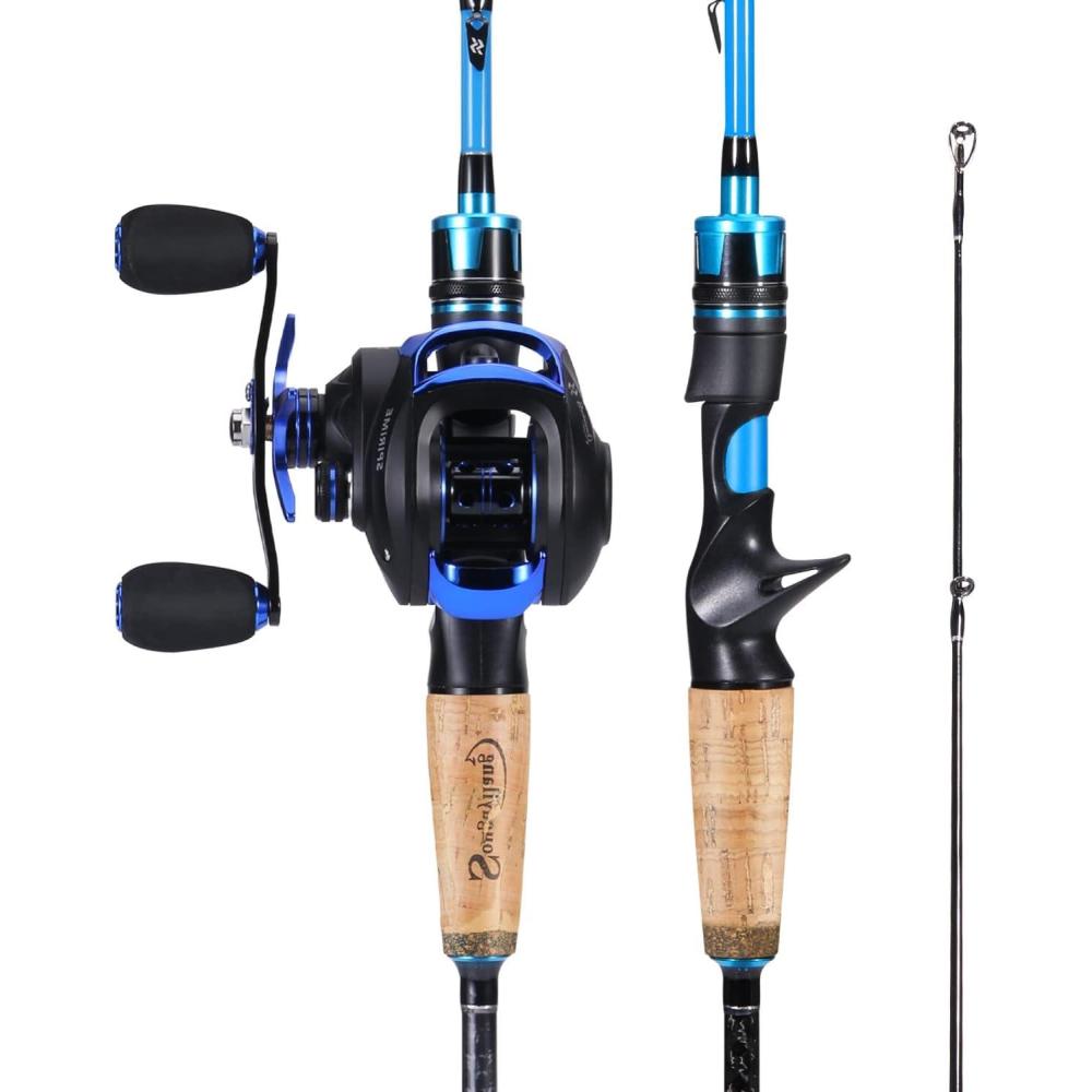 image:imageSougayilang Fishing Rod and Reel Combo Medium Heavy Fishing Pole with Baitcasting Reel Combo 2Piece Baitcaster ComboBlueLeft Handed Reel Combo