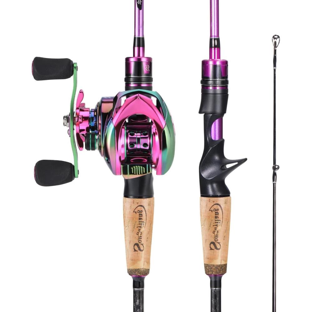 image:imageSougayilang Fishing Rod and Reel Combo Medium Heavy Fishing Pole with Baitcasting Reel Combo 2Piece Baitcaster ComboPurpleLeft Handed Reel Combo