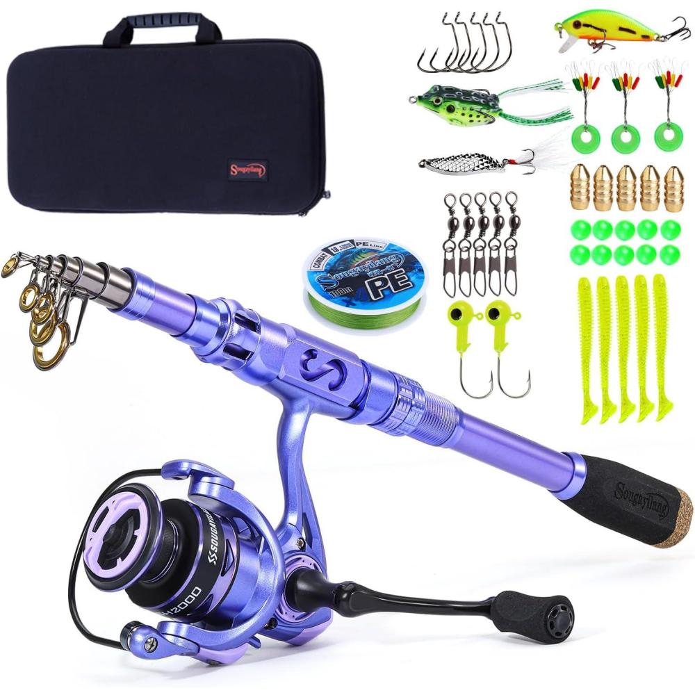image:imageSougayilang Fishing Rod and Reel Combos Carbon Fiber Telescopic Fishing Pole with Smooth Reel Combo Saltwater Freshwater Kit27m878ft