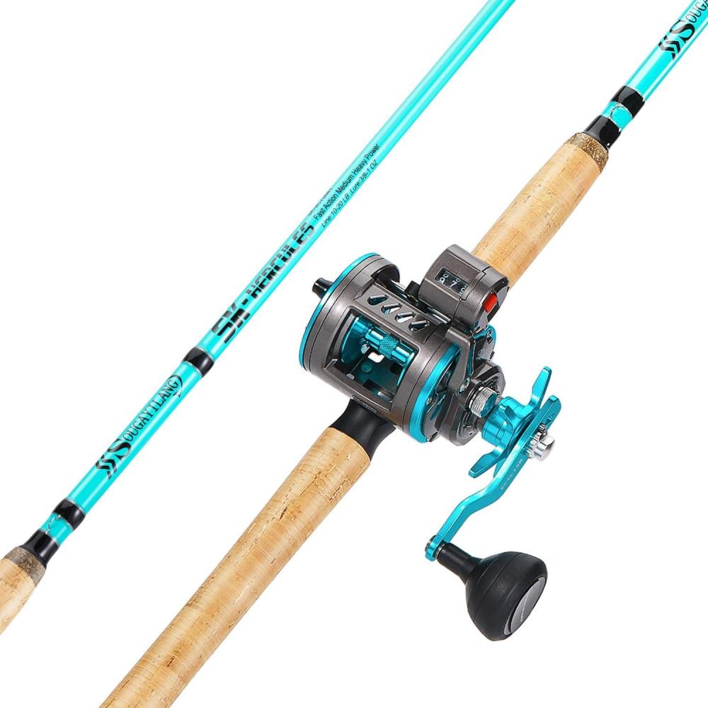 image:imageSougayilang Inshore Fishing Rod Combo with Line Counter Fishing Reel Suitable for Catfish SalmonSteelhead Striper Bass FishingRight Handed